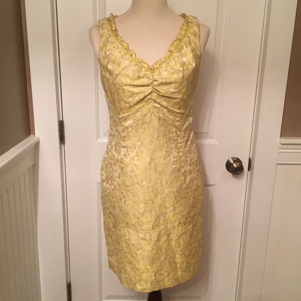 ETCETERA DRESS YELLOW SILVER SHIMMER SHEATH Size 4